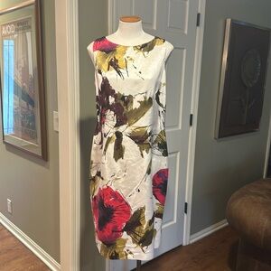EUC Helene Berman London Sheath Shift Dress Sz 12 Floral High Neck Knee length